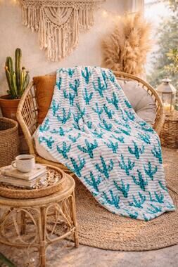 New plush oversized cactus throw blanket boho plant lover